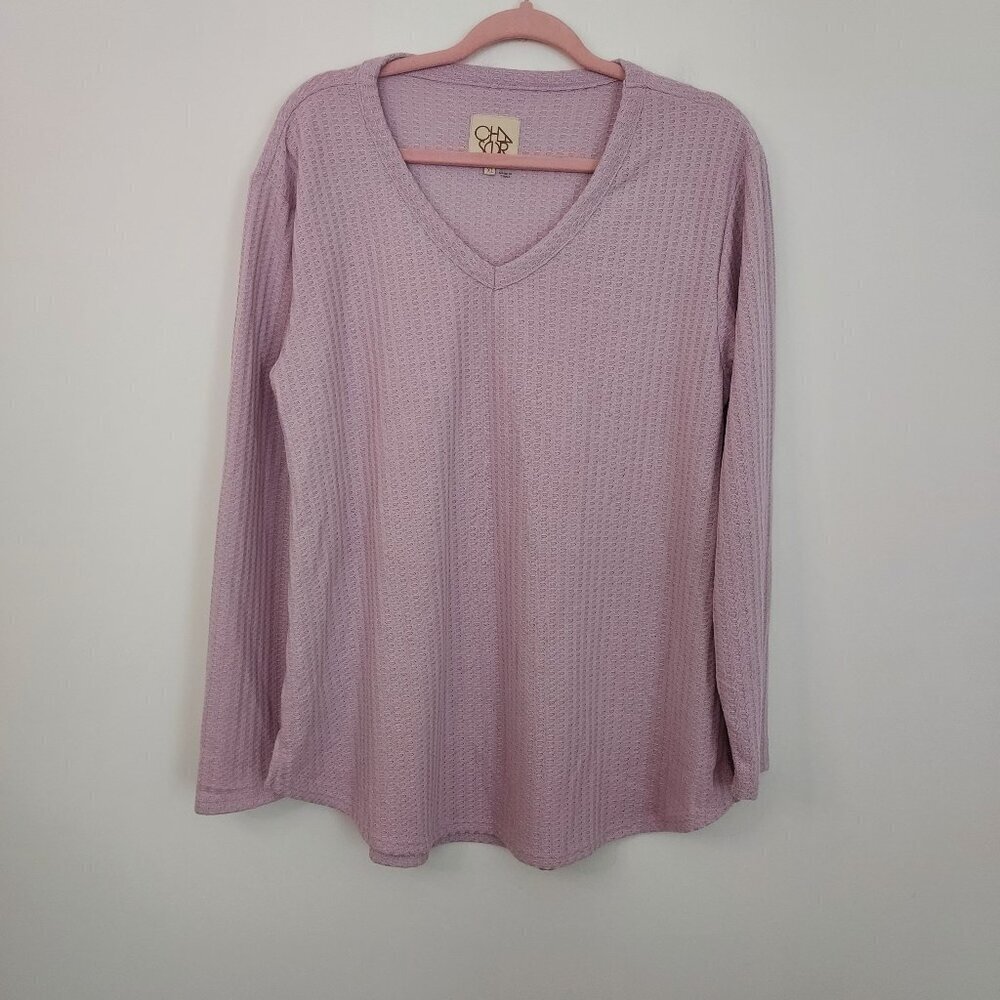 Chaser Waffle Knit V-Neck Long Sleeve Thermal Knit Top Size XL NWOT